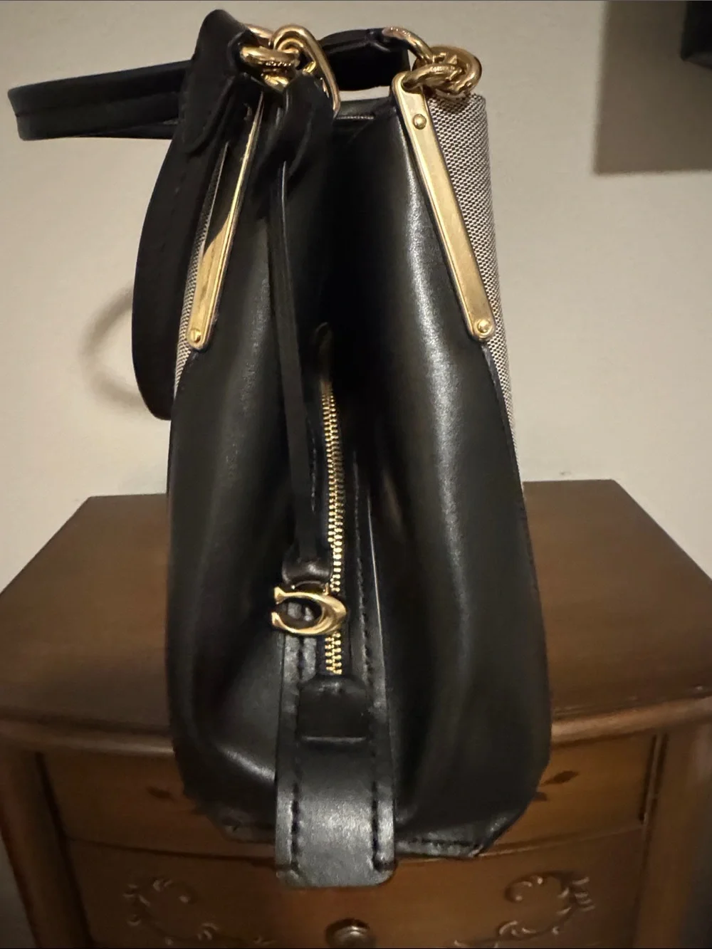 Coach Canvas & Leather Shoulder Bag in Gray and Black